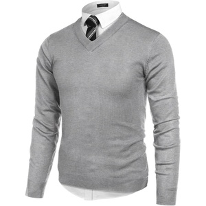 COOFANDY Mens V Neck Dress Sweater Knit Long Sleeve Pullover Sweaters(Light Grey)