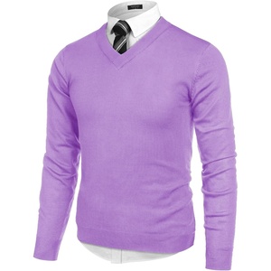 COOFANDY Mens V Neck Dress Sweater Knit Long Sleeve Pullover Sweaters(Purple)