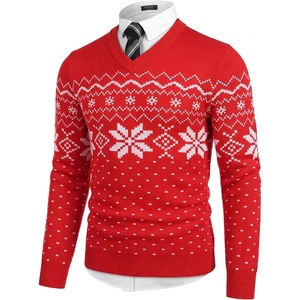 COOFANDY Mens V Neck Dress Sweater Knit Long Sleeve Pullover Sweaters(Red-white)