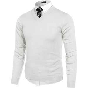 COOFANDY Mens V Neck Dress Sweater Knit Long Sleeve Pullover Sweaters(White)