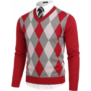 COOFANDY Mens V Neck Dress Sweater Knit Long Sleeve Pullover Sweaters(Wine Red-white)