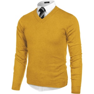 COOFANDY Mens V Neck Dress Sweater Knit Long Sleeve Pullover Sweaters(Yellow)