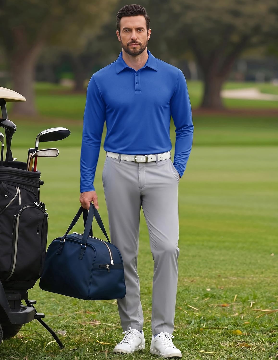 image:imageCOOFANDY Mens Polo Shirts Long Sleeve UPF 50 Moisture Wicking Golf ShirtRoyal Blue