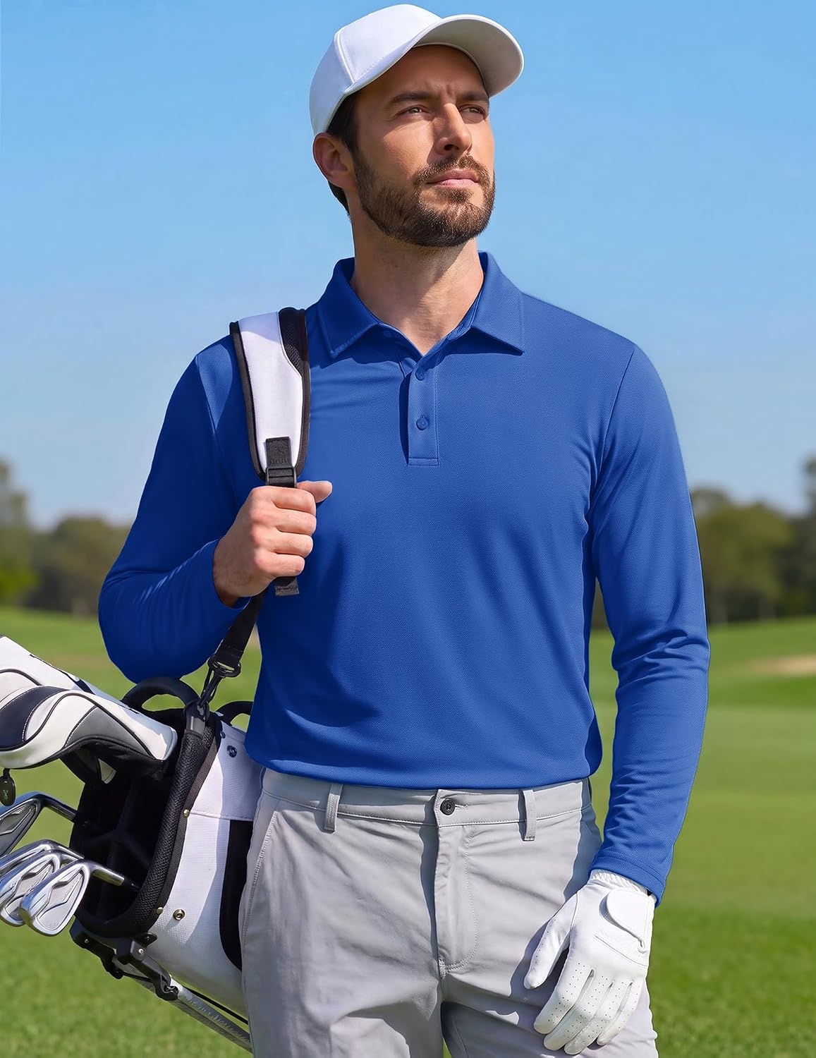 image:imageCOOFANDY Mens Polo Shirts Long Sleeve UPF 50 Moisture Wicking Golf ShirtRoyal Blue