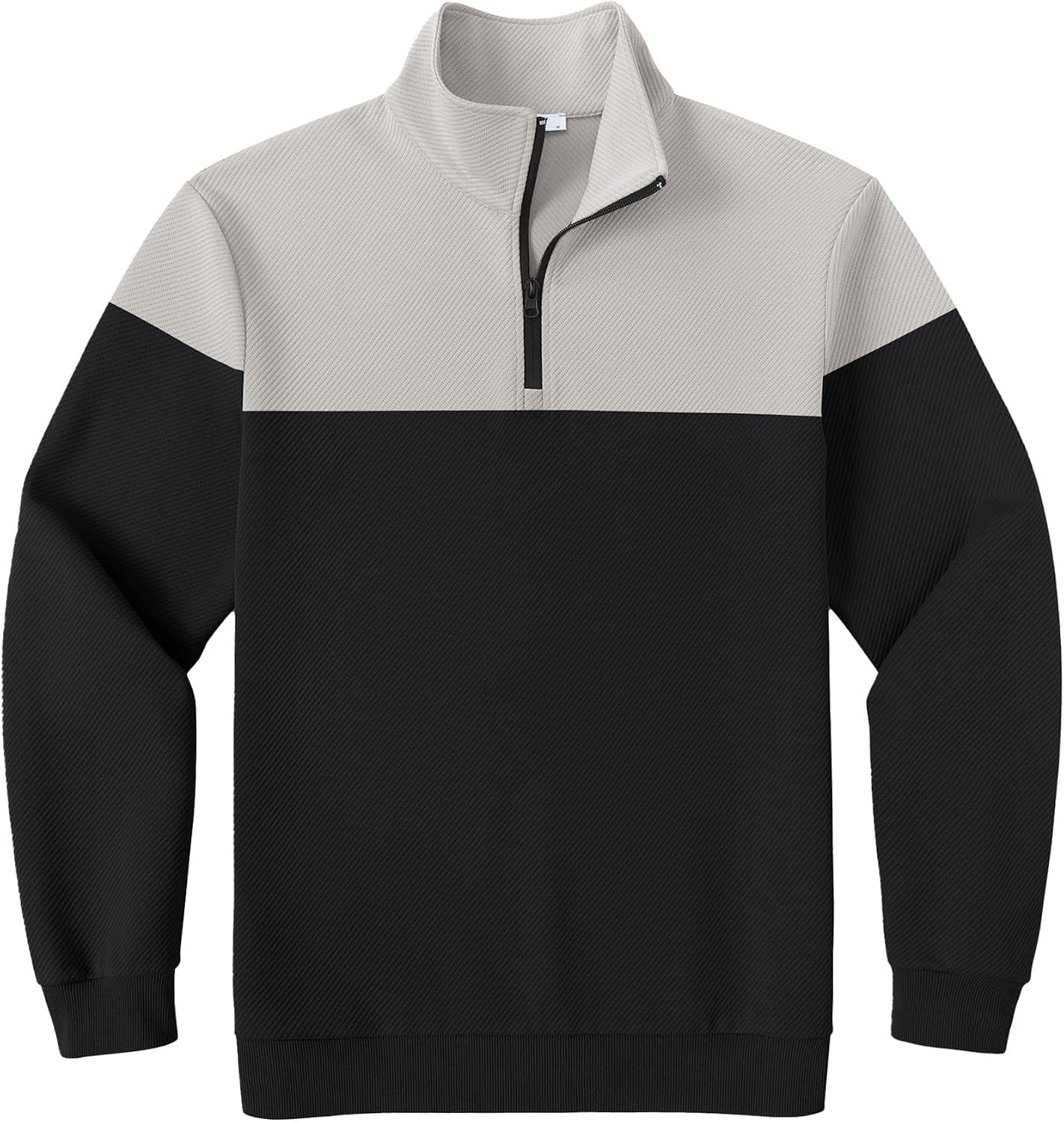 image:imageCOOFANDY Mens Quarter Zip Pullover Sweatshirt Casual Mock Neck Sweater 2026Color Block Grey Black