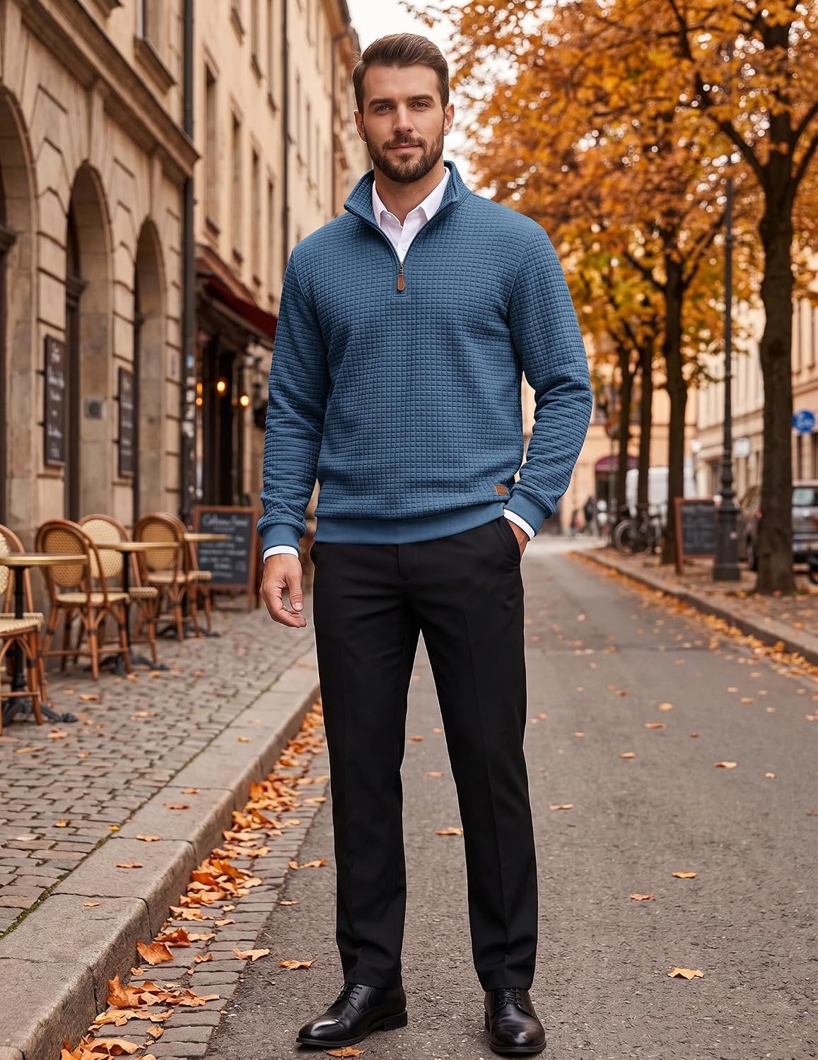 image:imageCOOFANDY Mens Quarter Zip Pullover Sweatshirts 14 Zip Long Sleeve SweaterBlue