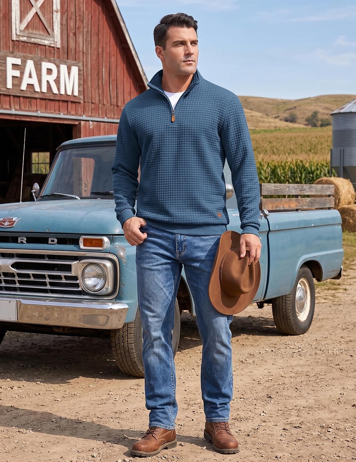 image:imageCOOFANDY Mens Quarter Zip Pullover Sweatshirts 14 Zip Long Sleeve SweaterBlue