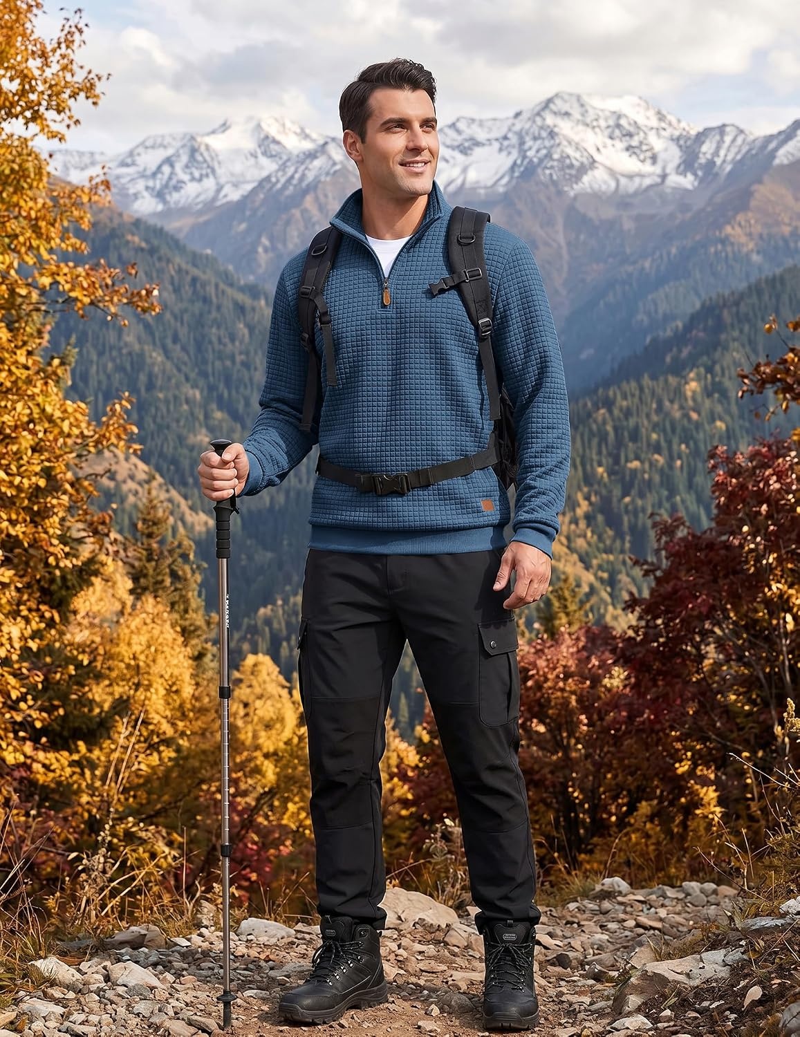 image:imageCOOFANDY Mens Quarter Zip Pullover Sweatshirts 14 Zip Long Sleeve SweaterBlue