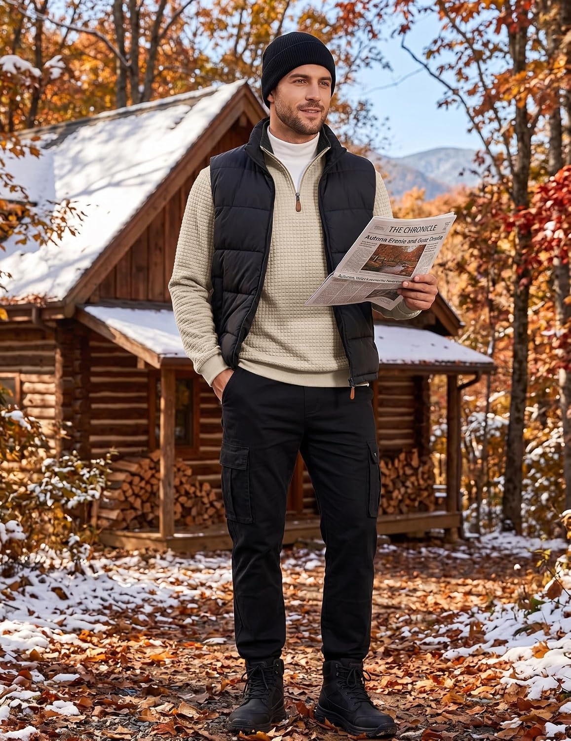 image:imageCOOFANDY Mens Quarter Zip Pullover Sweatshirts 14 Zip Long Sleeve SweaterZcontrast BlackKhaki