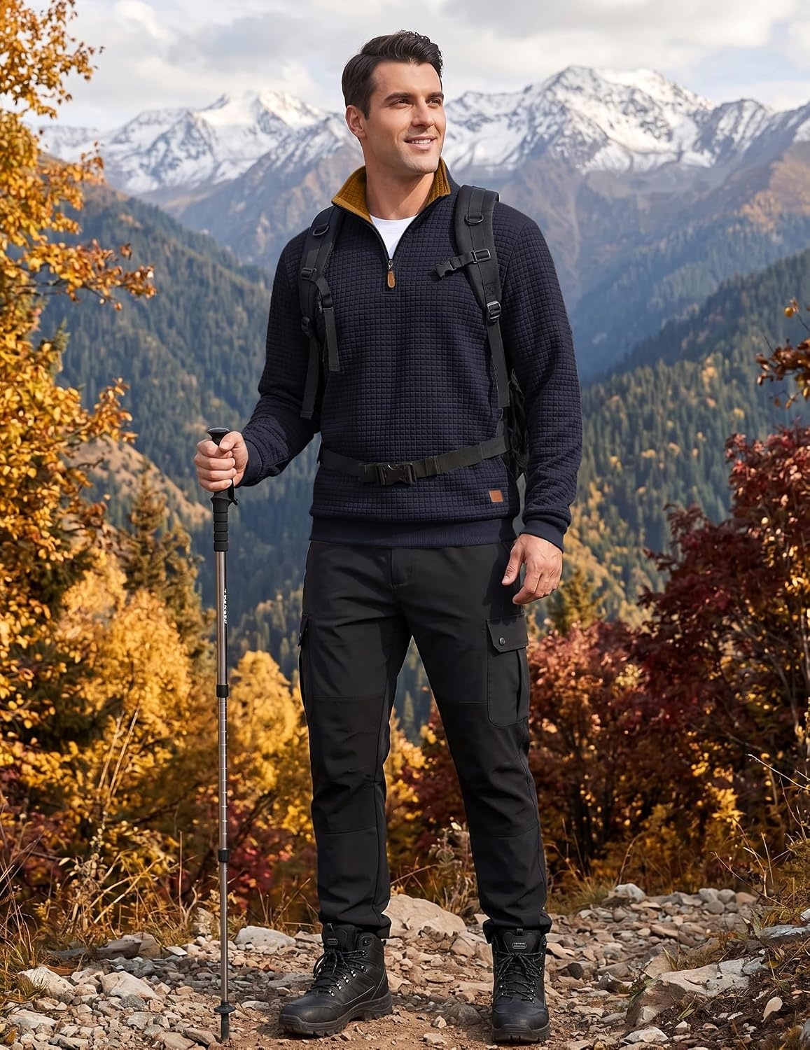 image:imageCOOFANDY Mens Quarter Zip Pullover Sweatshirts 14 Zip Long Sleeve SweaterZcontrast NavyBrown