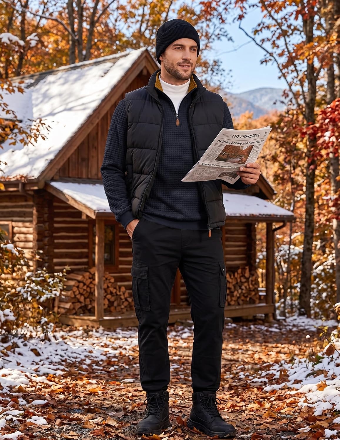 image:imageCOOFANDY Mens Quarter Zip Pullover Sweatshirts 14 Zip Long Sleeve SweaterZcontrast NavyBrown