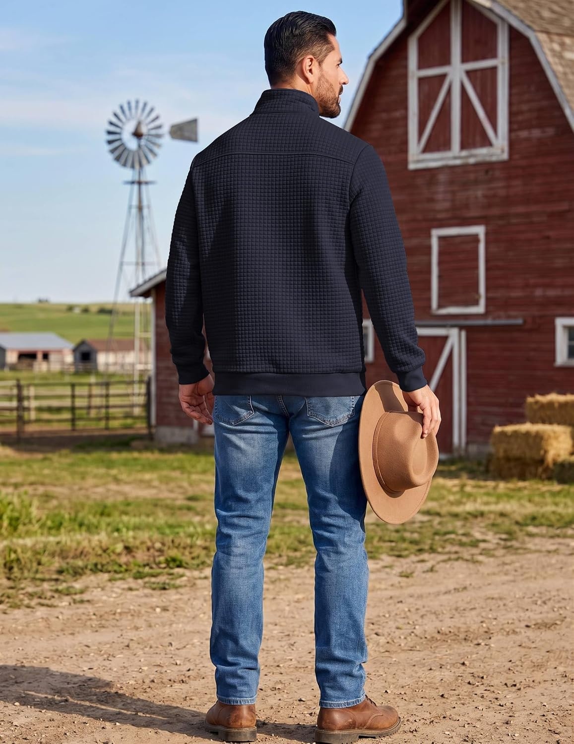 image:imageCOOFANDY Mens Quarter Zip Pullover Sweatshirts 14 Zip Long Sleeve SweaterZcontrast NavyBrown