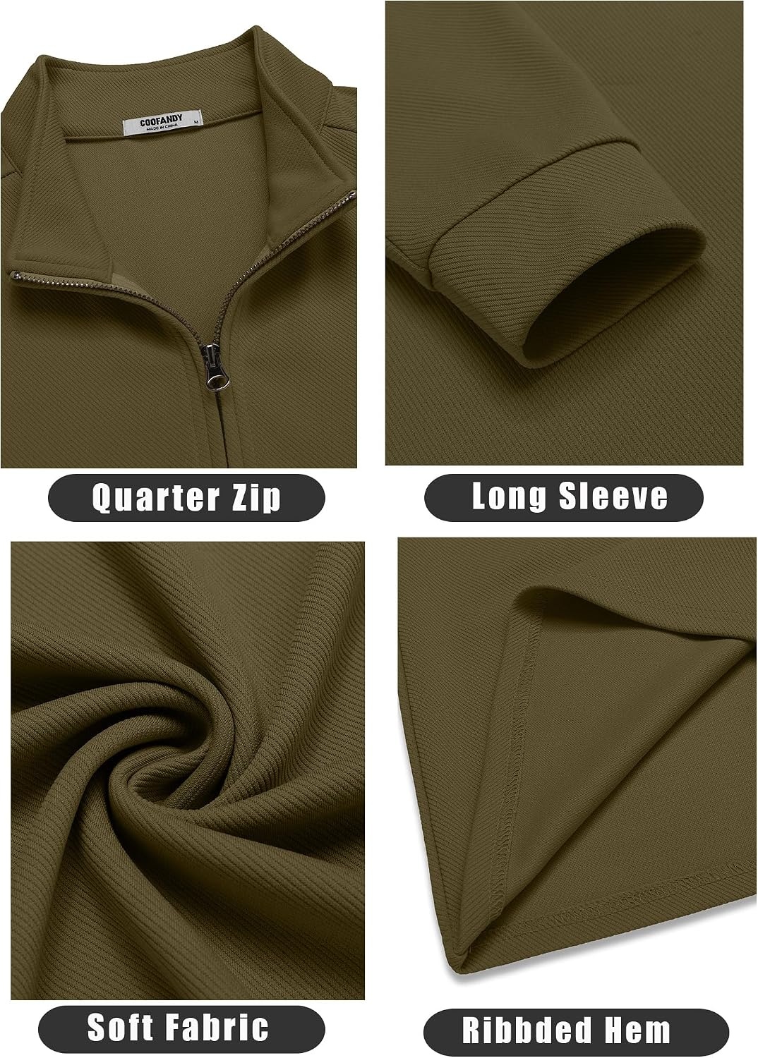 image:imageCOOFANDY Mens Quarter Zip Up Pullover Lightweight Mock Neck SweatshirtArmy Green