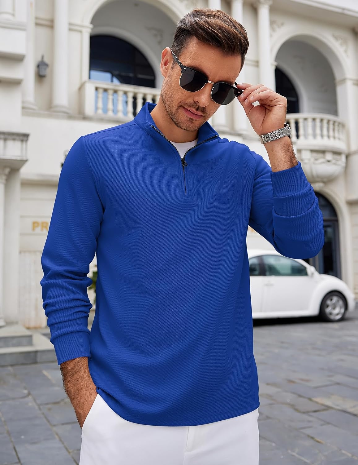 image:imageCOOFANDY Mens Quarter Zip Up Pullover Lightweight Mock Neck SweatshirtBlue
