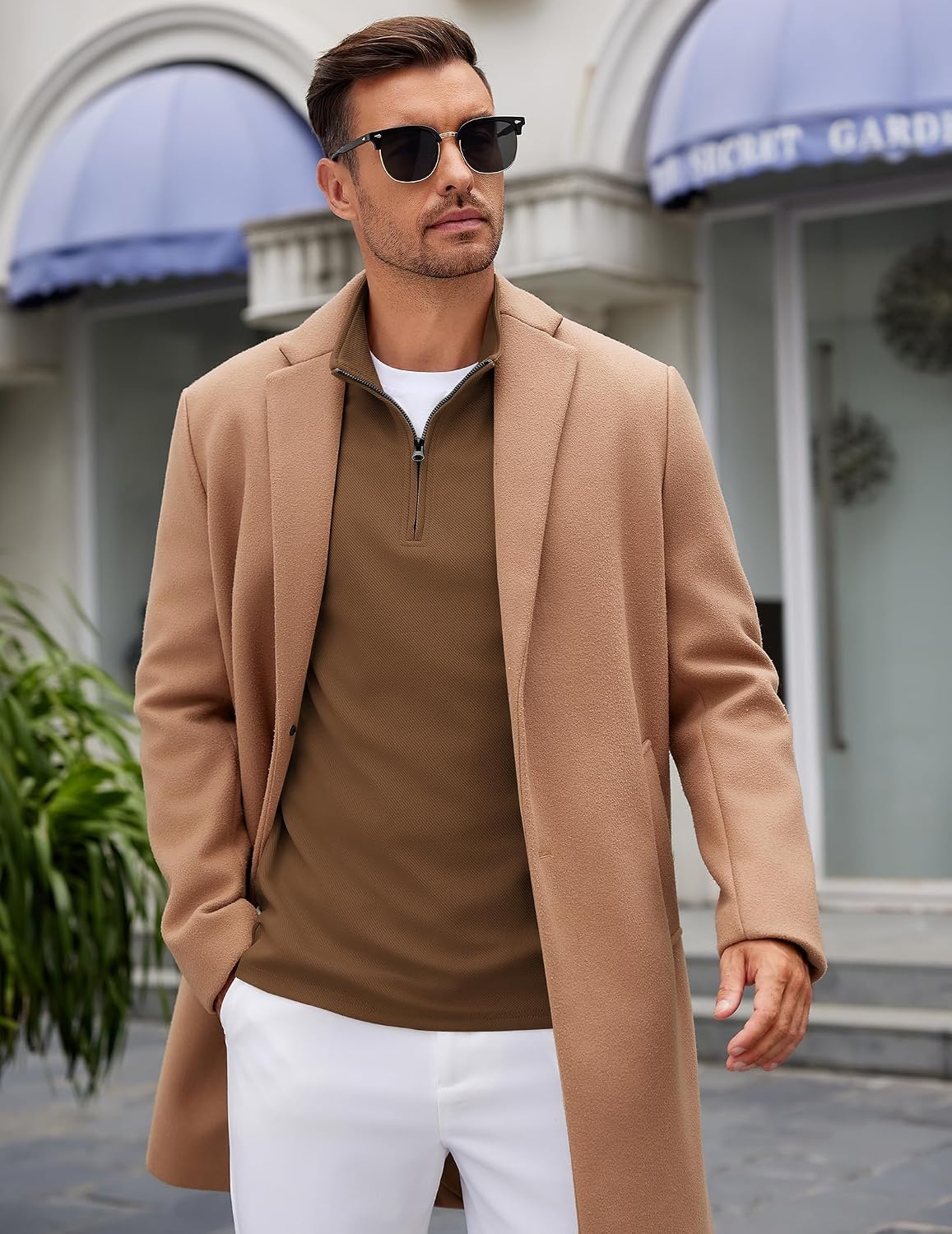 image:imageCOOFANDY Mens Quarter Zip Up Pullover Lightweight Mock Neck SweatshirtBrown