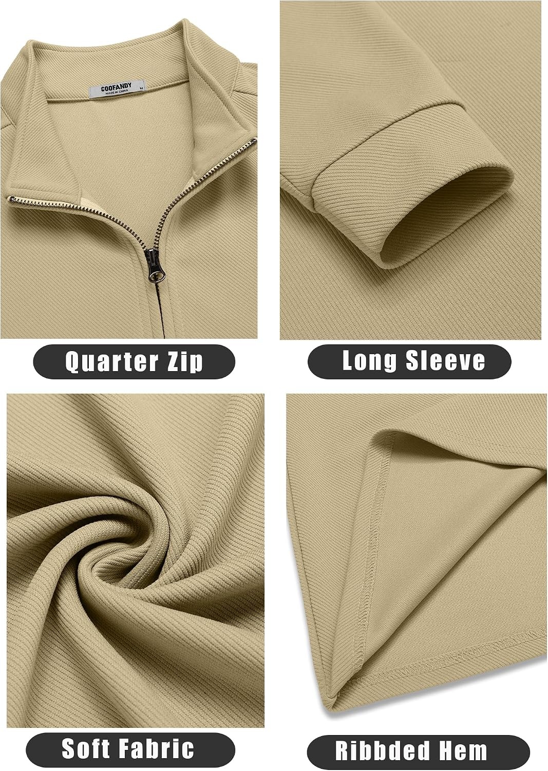 image:imageCOOFANDY Mens Quarter Zip Up Pullover Lightweight Mock Neck SweatshirtCamel