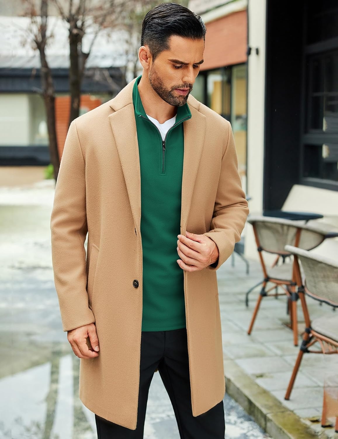 image:imageCOOFANDY Mens Quarter Zip Up Pullover Lightweight Mock Neck SweatshirtDark Green