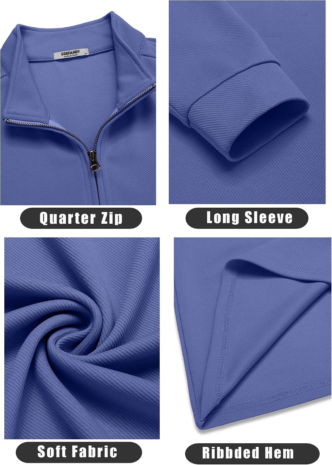 image:imageCOOFANDY Mens Quarter Zip Up Pullover Lightweight Mock Neck SweatshirtDenim Blue