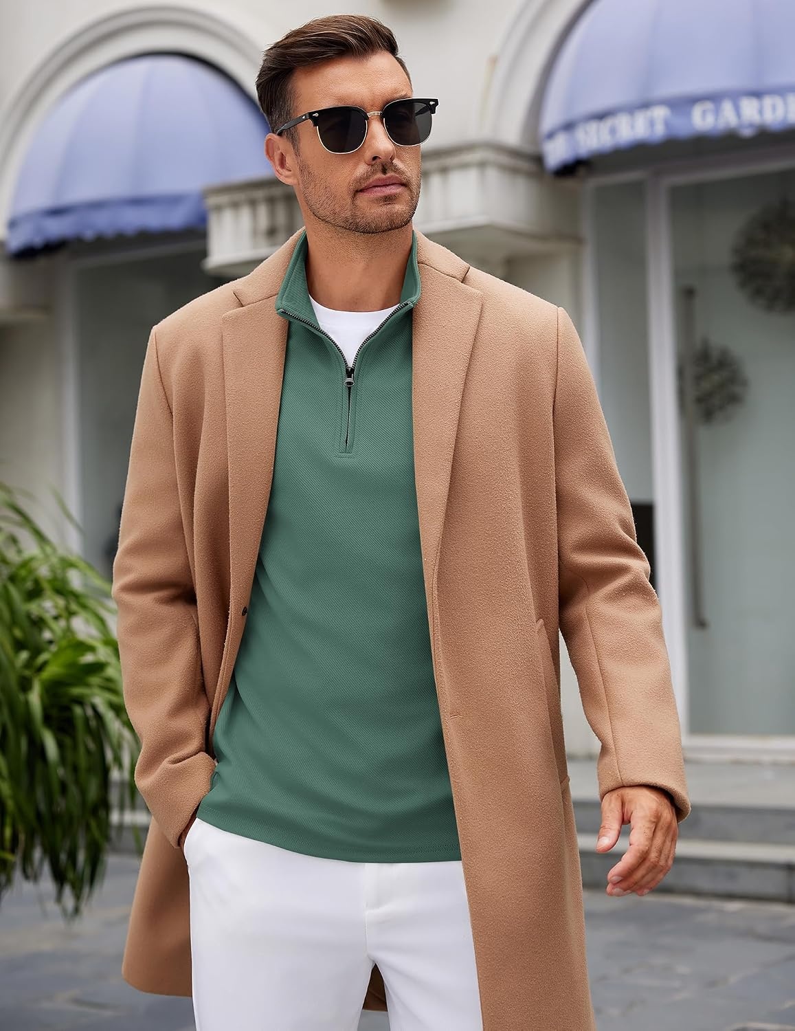 image:imageCOOFANDY Mens Quarter Zip Up Pullover Lightweight Mock Neck SweatshirtGreen