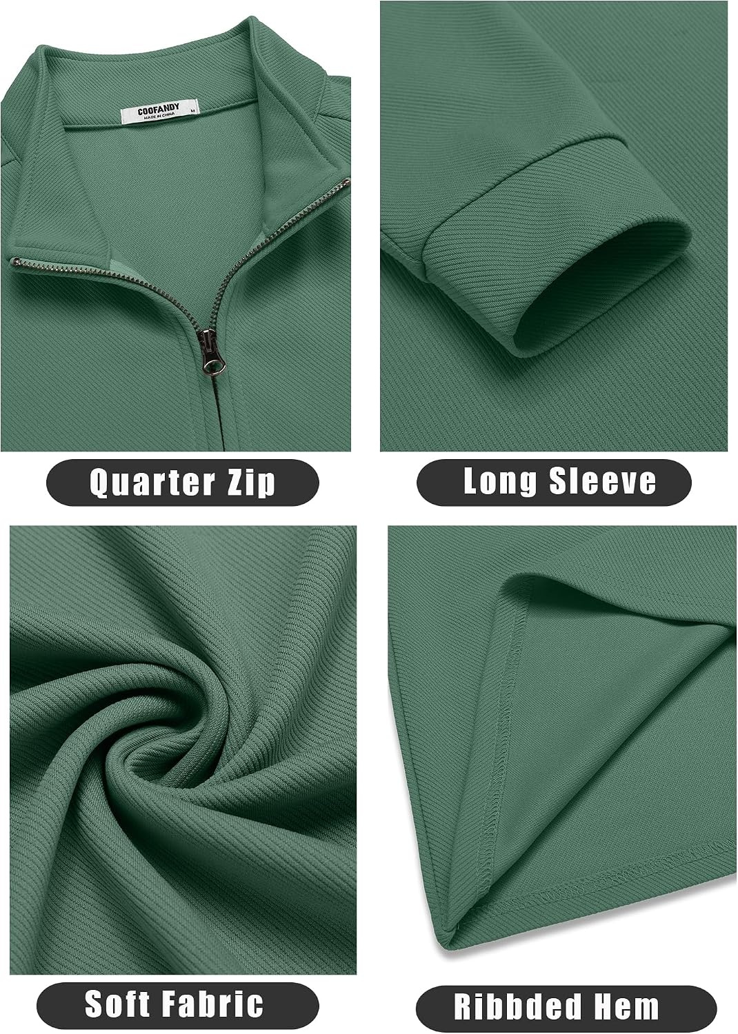 image:imageCOOFANDY Mens Quarter Zip Up Pullover Lightweight Mock Neck SweatshirtGreen