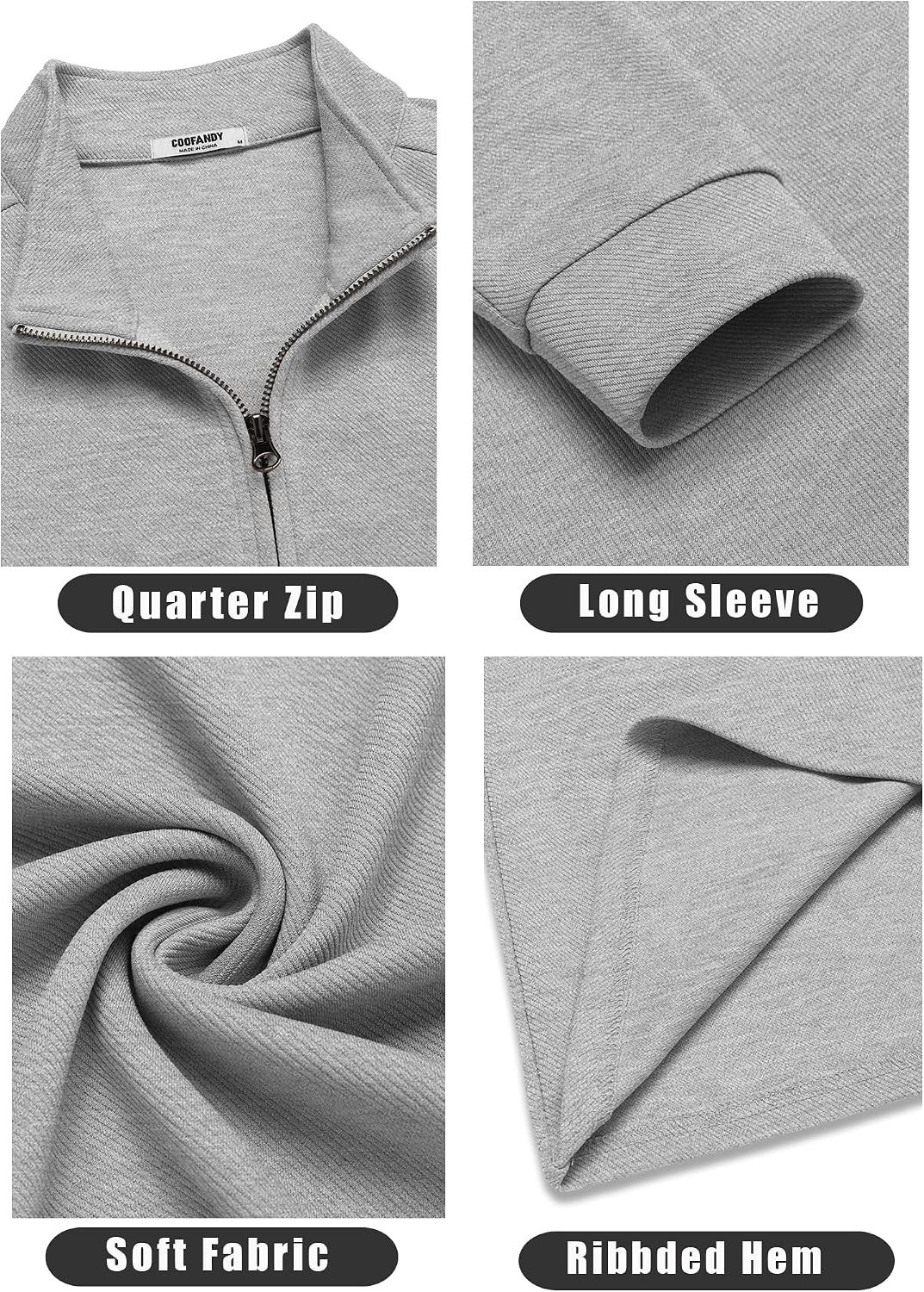 image:imageCOOFANDY Mens Quarter Zip Up Pullover Lightweight Mock Neck SweatshirtLight Grey