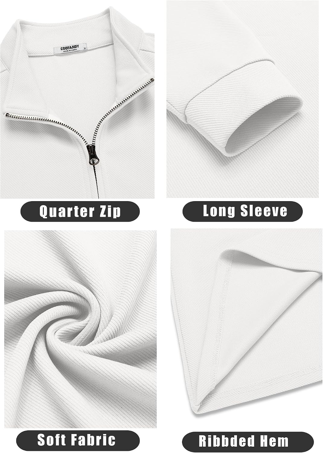 image:imageCOOFANDY Mens Quarter Zip Up Pullover Lightweight Mock Neck SweatshirtWhite