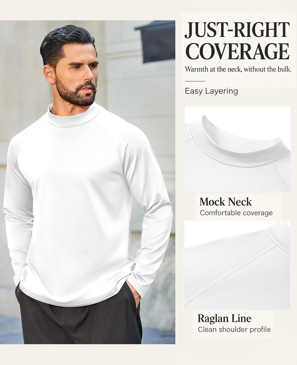 image:imageCOOFANDY Mens Thermal Long Sleeve Shirt Mock Turtleneck Fleece Base Layer02 Bleached