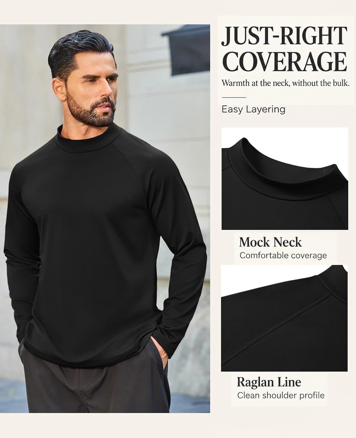 image:imageCOOFANDY Mens Thermal Long Sleeve Shirt Mock Turtleneck Fleece Base LayerBlack