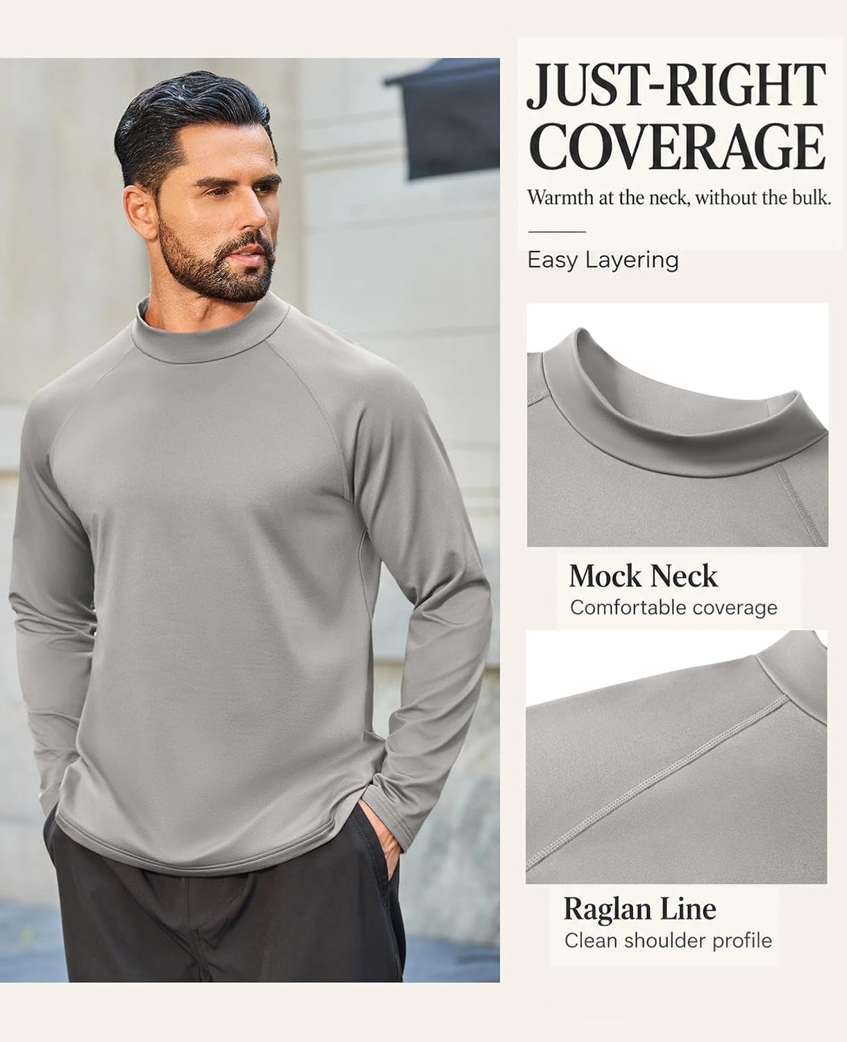 image:imageCOOFANDY Mens Thermal Long Sleeve Shirt Mock Turtleneck Fleece Base LayerLight Gray