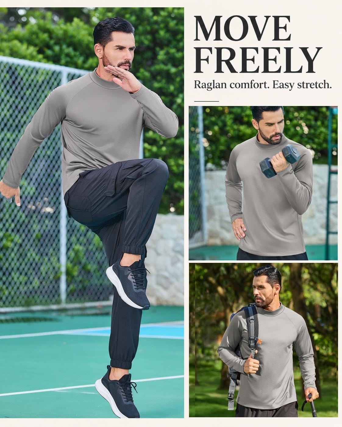 image:imageCOOFANDY Mens Thermal Long Sleeve Shirt Mock Turtleneck Fleece Base LayerLight Gray