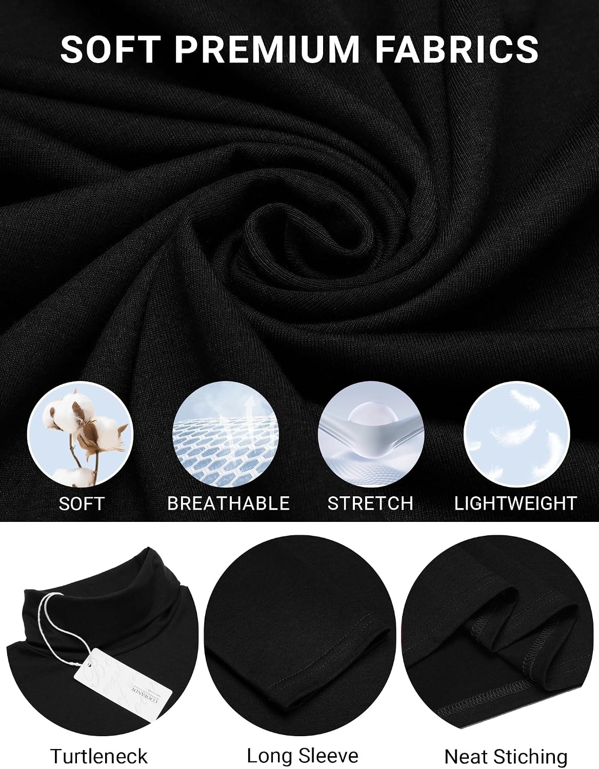 image:imageCOOFANDY Mens Turtleneck Long Sleeve Shirts Slim Fit Thermal Undershirts01black