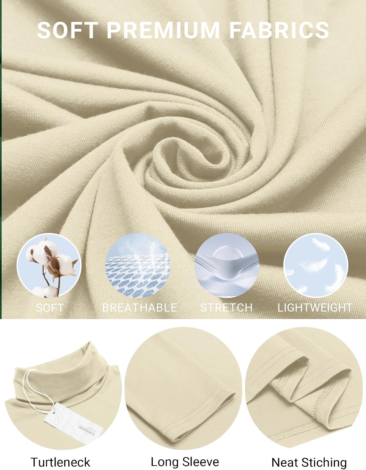 image:imageCOOFANDY Mens Turtleneck Long Sleeve Shirts Slim Fit Thermal UndershirtsBeige