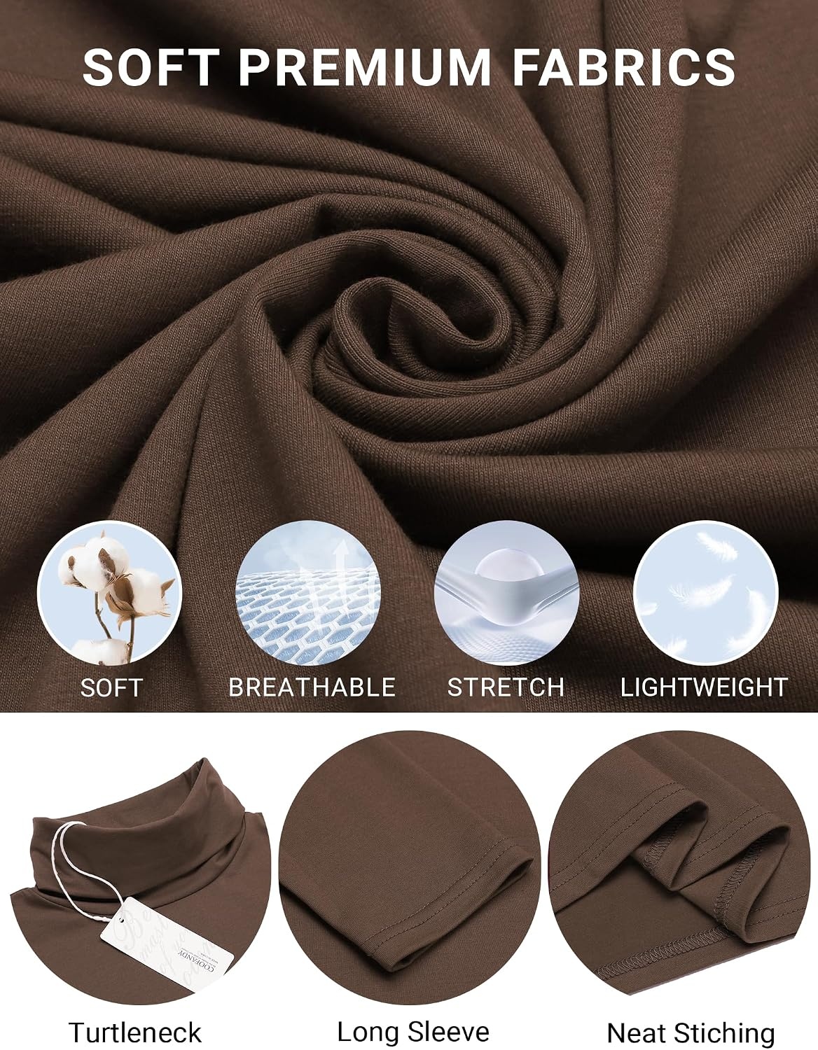 image:imageCOOFANDY Mens Turtleneck Long Sleeve Shirts Slim Fit Thermal UndershirtsBrown