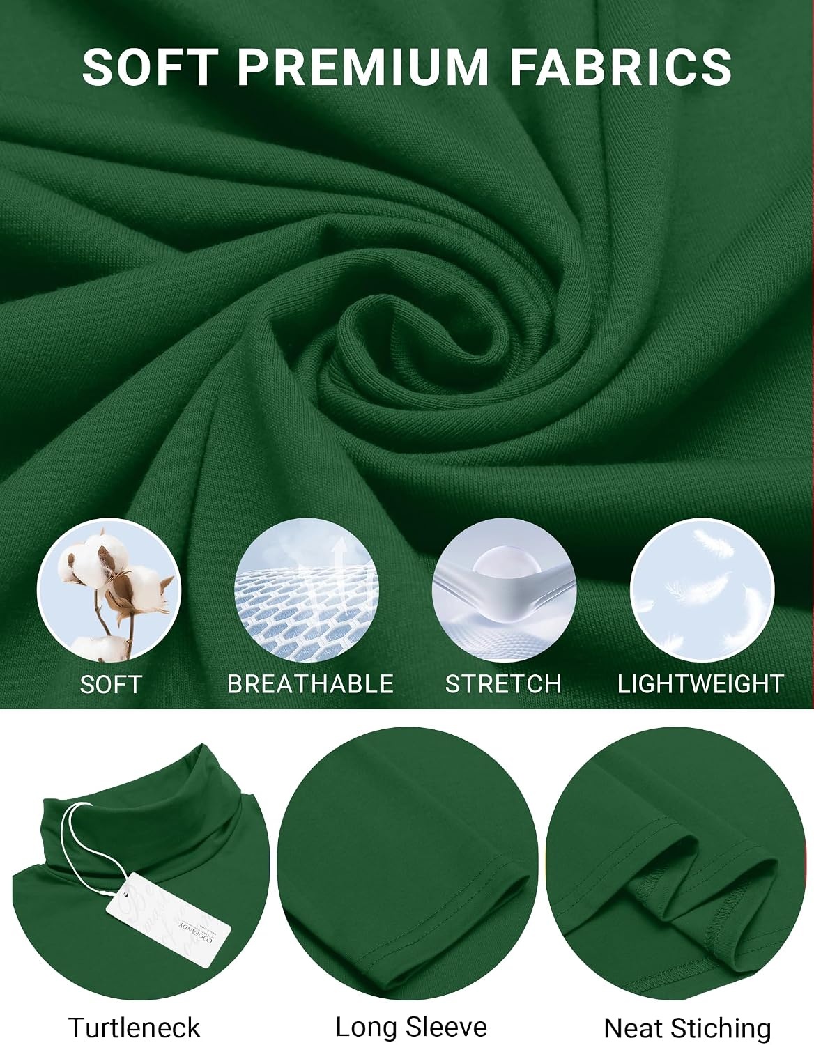 image:imageCOOFANDY Mens Turtleneck Long Sleeve Shirts Slim Fit Thermal UndershirtsDark Green