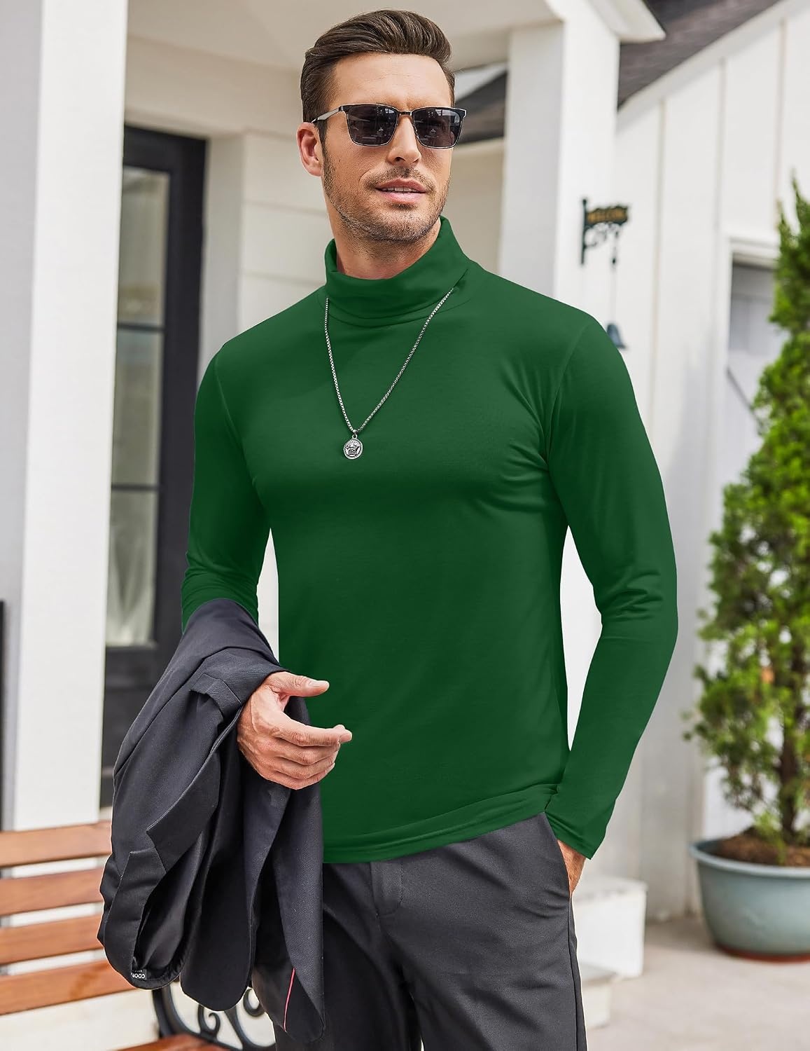 image:imageCOOFANDY Mens Turtleneck Long Sleeve Shirts Slim Fit Thermal UndershirtsDark Green
