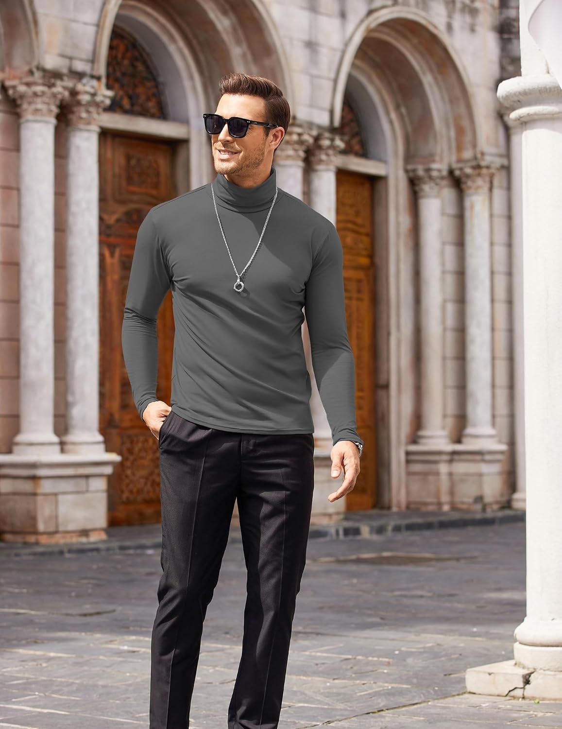 image:imageCOOFANDY Mens Turtleneck Long Sleeve Shirts Slim Fit Thermal UndershirtsDark Grey