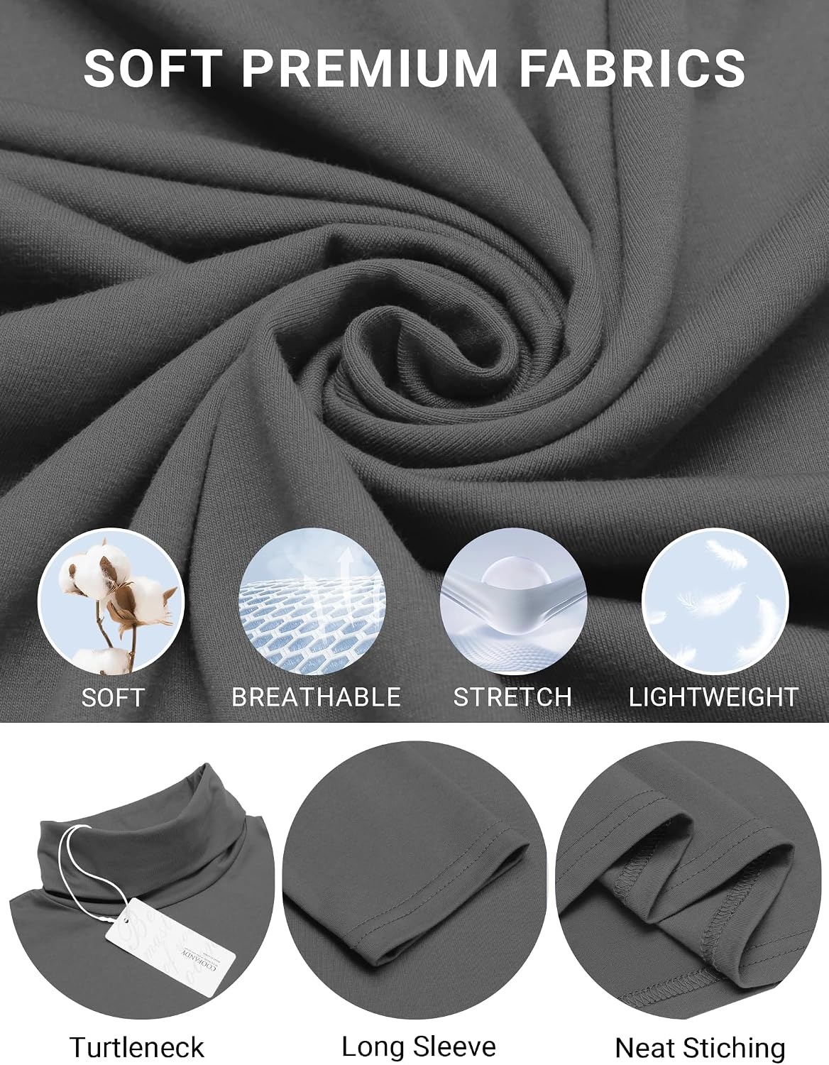 image:imageCOOFANDY Mens Turtleneck Long Sleeve Shirts Slim Fit Thermal UndershirtsDark Grey