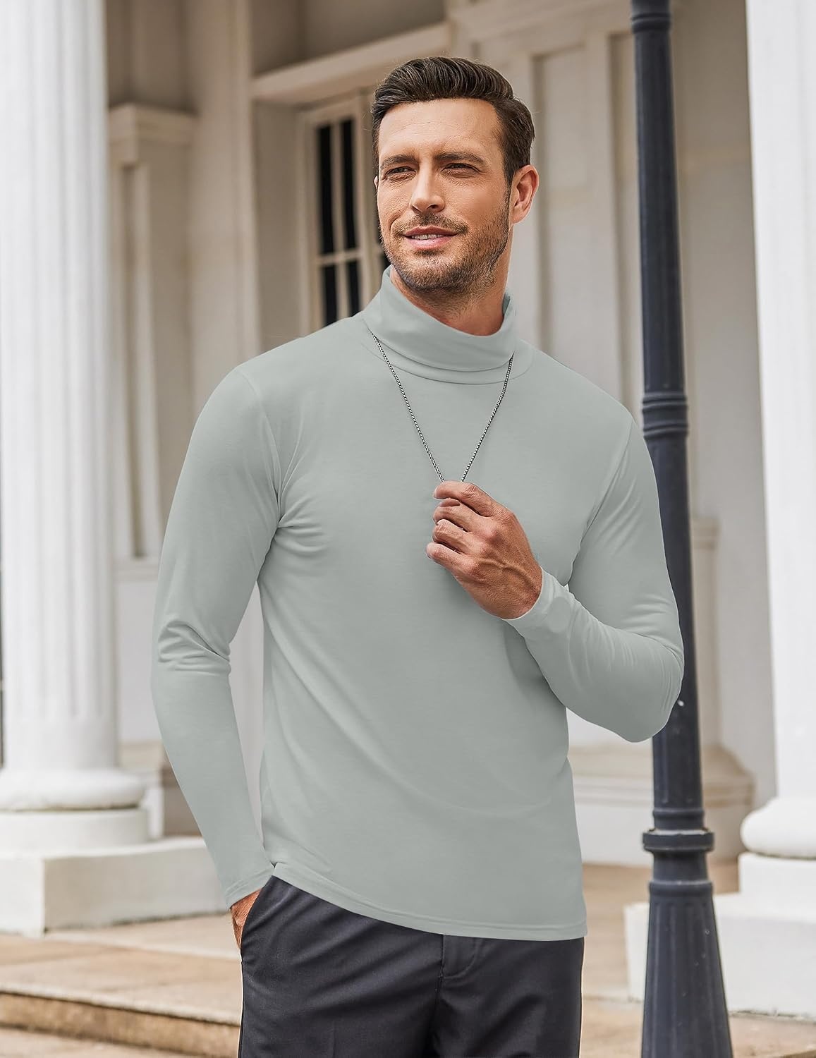 image:imageCOOFANDY Mens Turtleneck Long Sleeve Shirts Slim Fit Thermal UndershirtsGrey