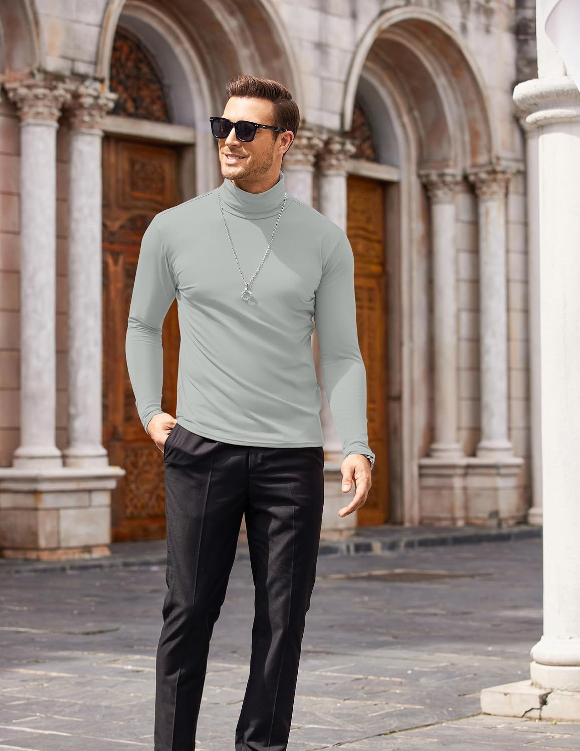 image:imageCOOFANDY Mens Turtleneck Long Sleeve Shirts Slim Fit Thermal UndershirtsGrey