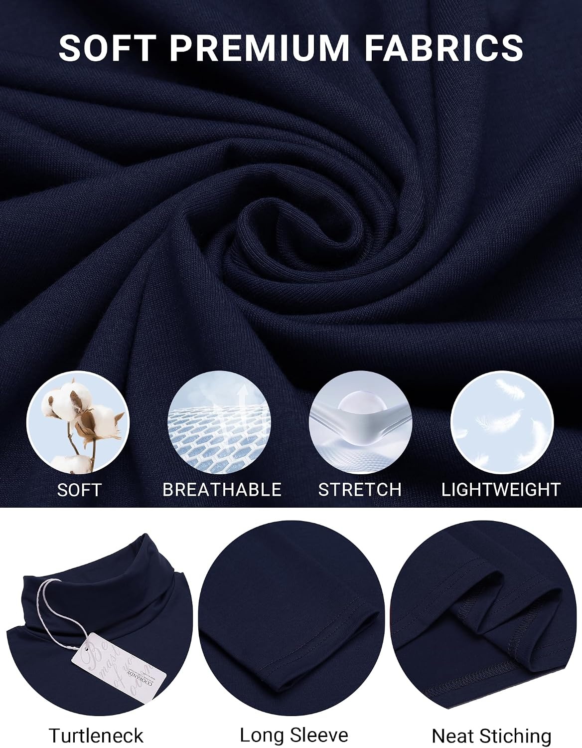 image:imageCOOFANDY Mens Turtleneck Long Sleeve Shirts Slim Fit Thermal UndershirtsNavy Blue