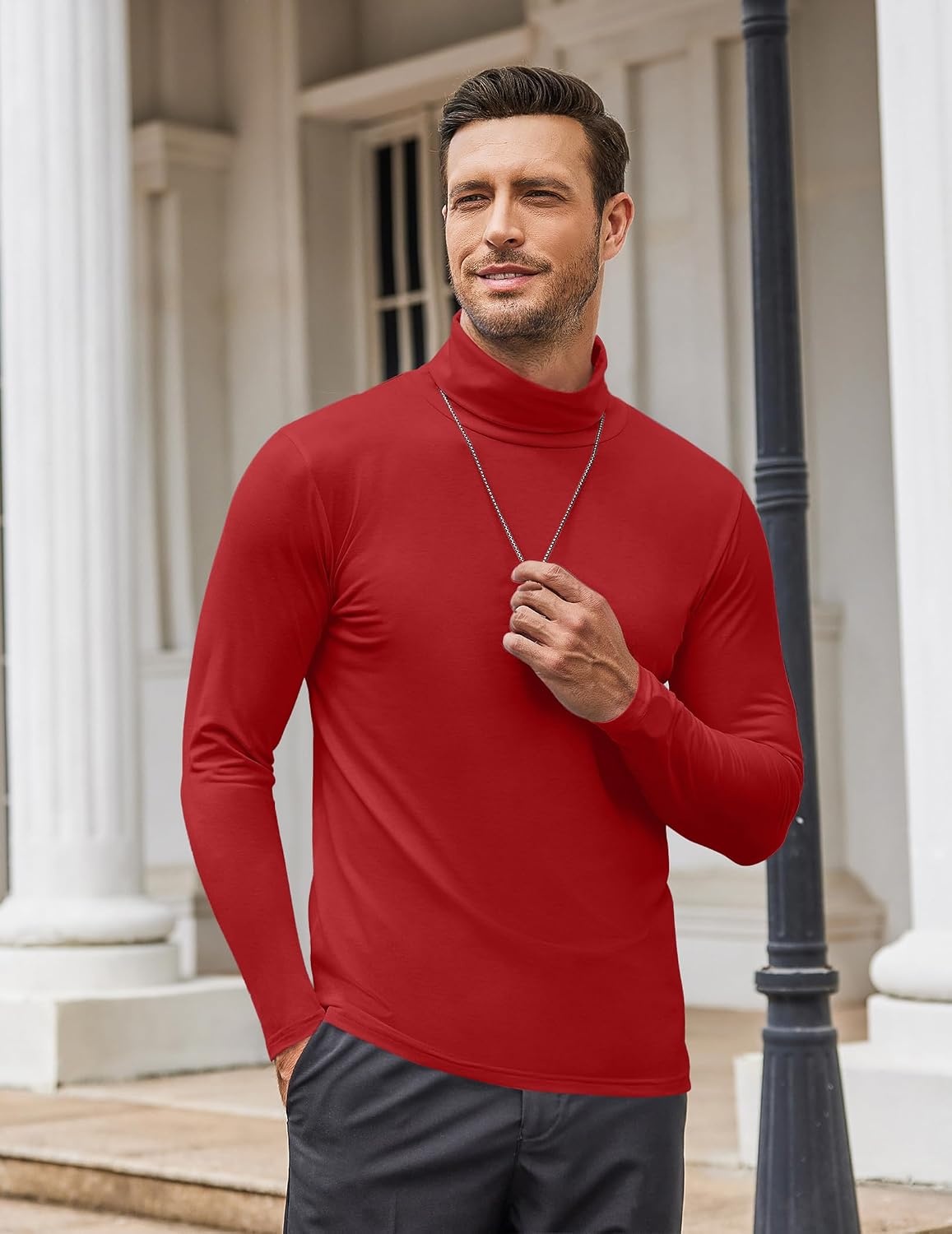 image:imageCOOFANDY Mens Turtleneck Long Sleeve Shirts Slim Fit Thermal UndershirtsRed