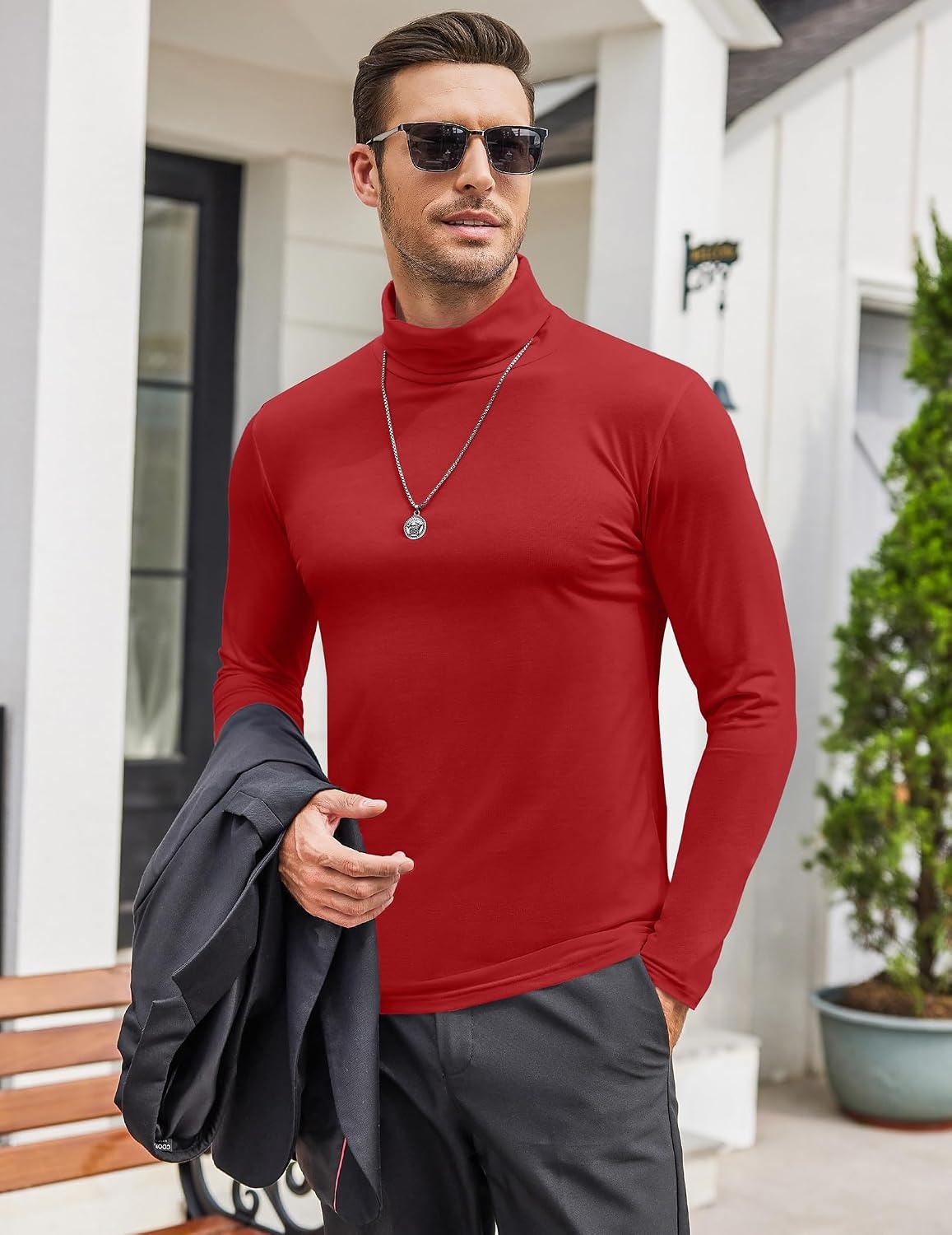 image:imageCOOFANDY Mens Turtleneck Long Sleeve Shirts Slim Fit Thermal UndershirtsRed