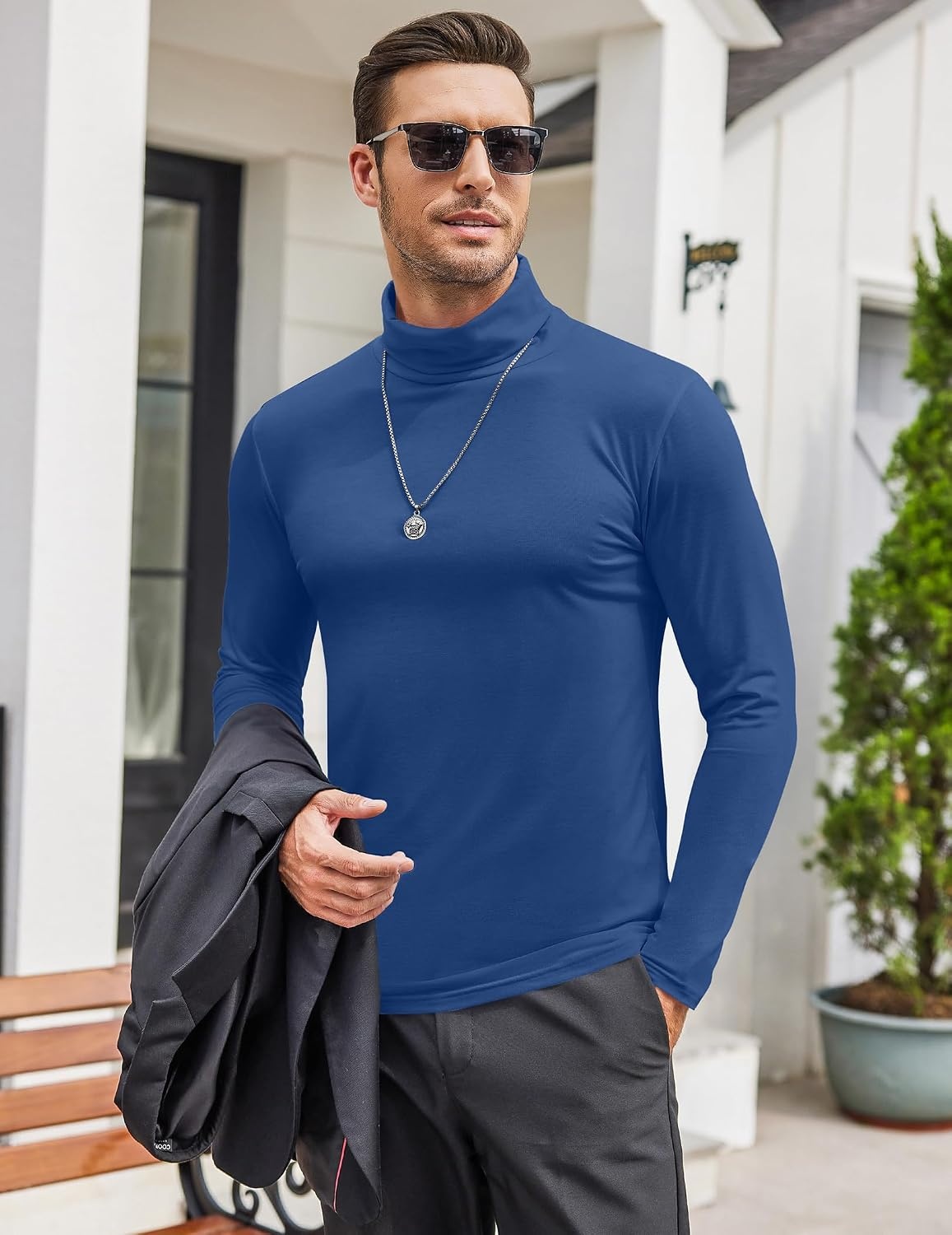 image:imageCOOFANDY Mens Turtleneck Long Sleeve Shirts Slim Fit Thermal UndershirtsRoyal Blue