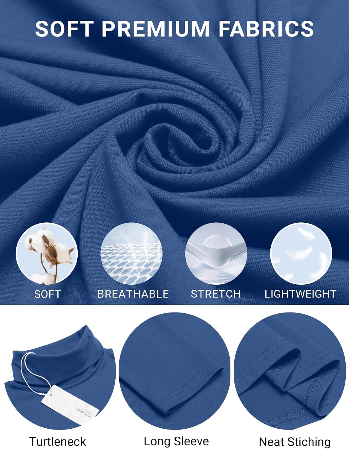 image:imageCOOFANDY Mens Turtleneck Long Sleeve Shirts Slim Fit Thermal UndershirtsRoyal Blue