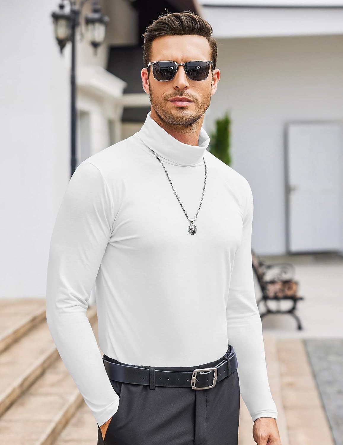 image:imageCOOFANDY Mens Turtleneck Long Sleeve Shirts Slim Fit Thermal UndershirtsWhite