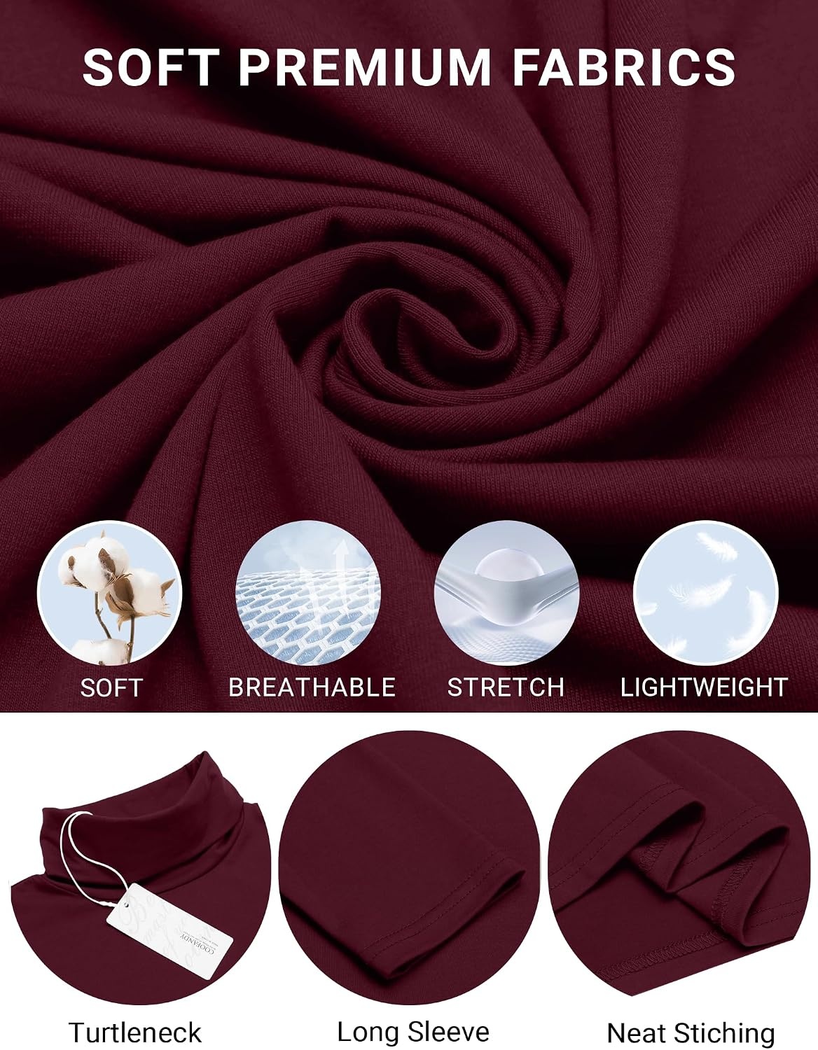 image:imageCOOFANDY Mens Turtleneck Long Sleeve Shirts Slim Fit Thermal UndershirtsWine Red