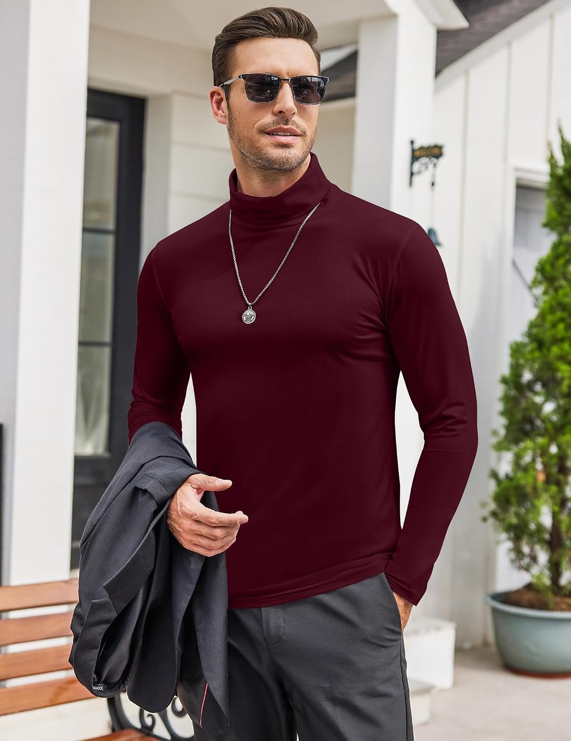 image:imageCOOFANDY Mens Turtleneck Long Sleeve Shirts Slim Fit Thermal UndershirtsWine Red