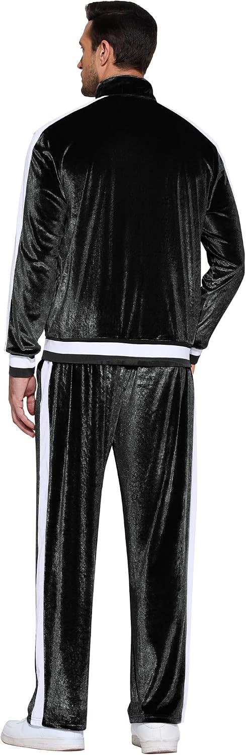 image:imageCOOFANDY Mens Velour Tracksuit 2 Piece Set Velvet Sweatsuit for PartyBlack