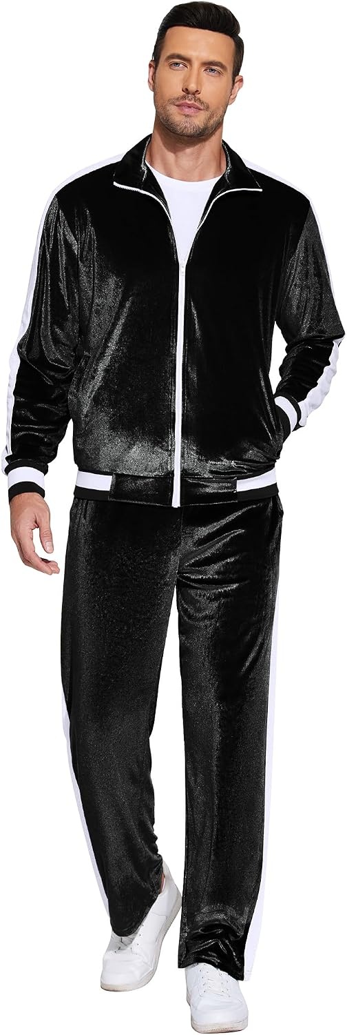 image:imageCOOFANDY Mens Velour Tracksuit 2 Piece Set Velvet Sweatsuit for PartyBlack