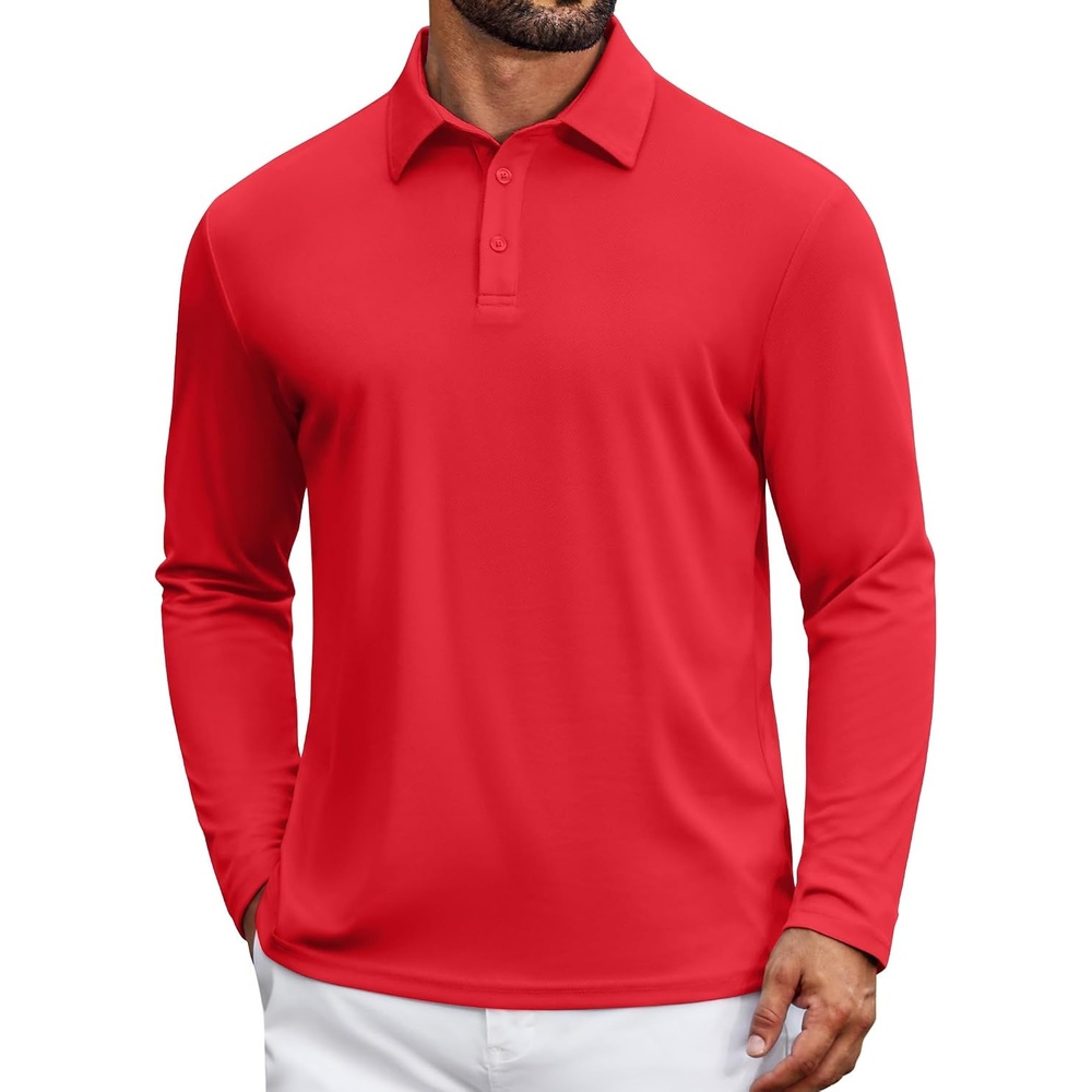 image:imageCOOFANDY Mens Polo Shirts Long Sleeve UPF 50 Moisture Wicking Golf ShirtRed